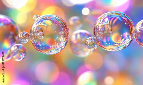 Colorful soap bubbles floating, bokeh background, iridescent, playful, website design