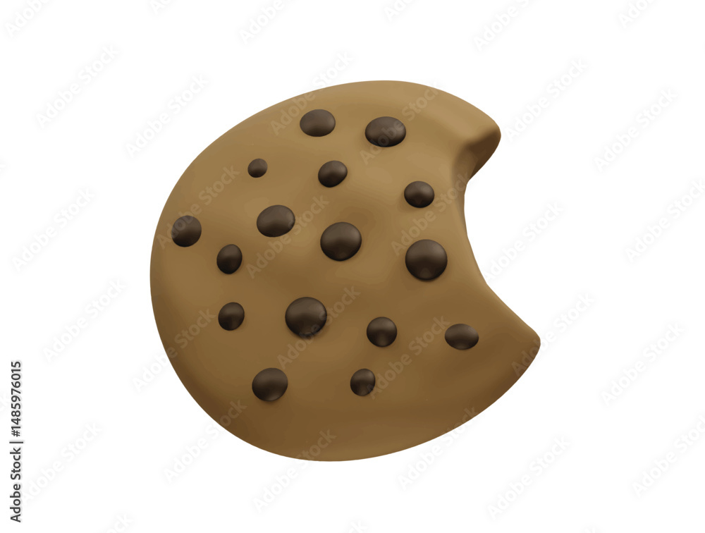 Fototapeta premium Bitten Chocolate Chip Cookie icon illustration 3d render. Cookie icon 3d