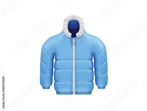 Winter season Jacket 3D Icon illustration rendering. Puffer Jacket with Fur Hood icon 3d