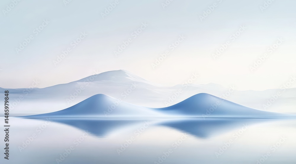 Minimalist Landscape with Mountain Silhouettes and Calm Water Reflection Minimalist Landscape with Mountain Silhouettes and Calm Water Reflection