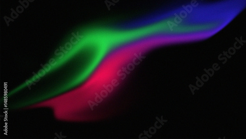 colorful abstract shapes, red green blue with a black background