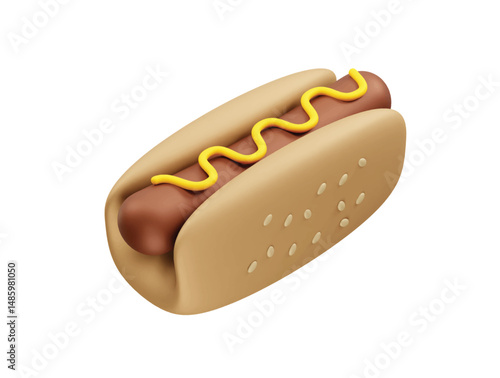 Hot Dog 3D Illustration icon rendering. Hot Dog fast food icon 3d illustration