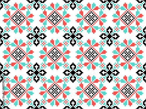 Cross stitch pattern concept showcasing traditional ethnic geometric pattern, Design for textile, background,carpet,wallpaper,clothing,wrapping,Batik,fabric,Vector illustration	
