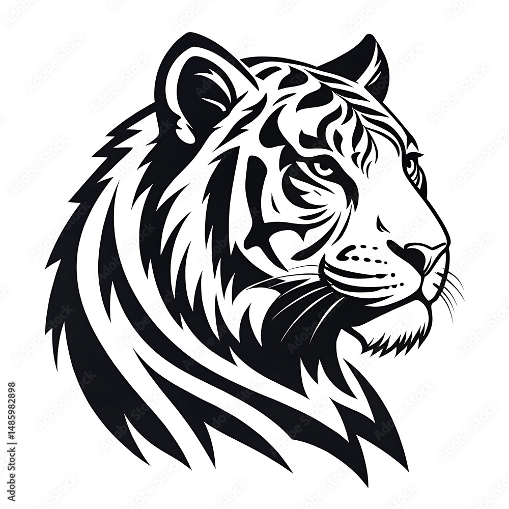 Fototapeta premium black and white unique tiger head logo design line art vector