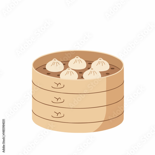 Steaming hot dumplings sit ready in a bamboo steamer, waiting to be devoured