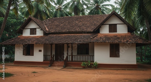 Kerala House with Tile Roof and Porch