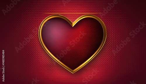 Red heart-shaped frame, golden outline, on a deep red background with a textured pattern