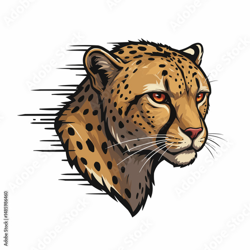 Graphic illustration of a cheetah's head with dynamic lines conveying speed and power