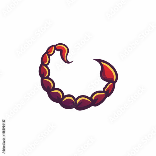 Crimson tail with gold outlining, curled towards the upper right corner