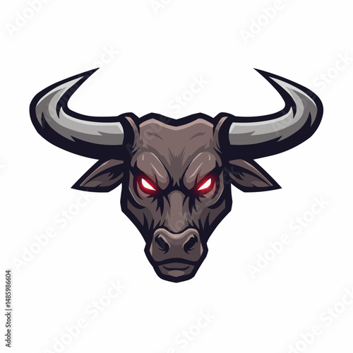 Illustration of a fierce bull with red eyes and large curved horns