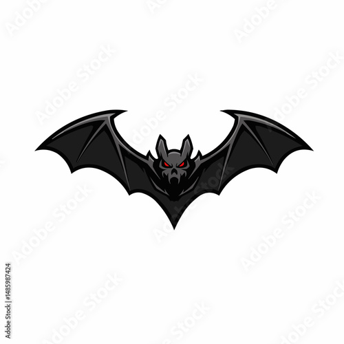Animated bat image with pointed ears and menacing red eyes, stylized with black wings