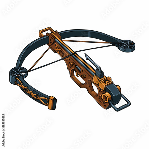 Illustration of an orange and gray crossbow on a white background