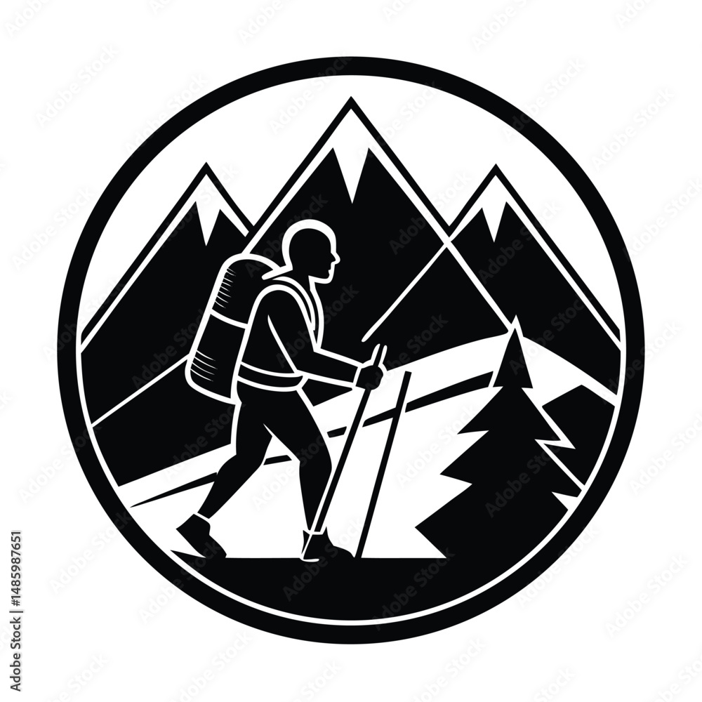 Fototapeta premium Hiking Icon Vector Illustration Cartoon Clipart Line Art Design for Printable Graphics 2.eps