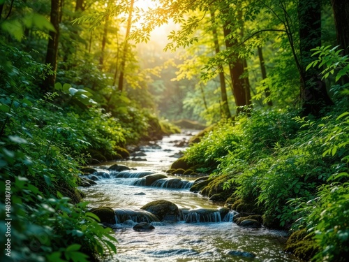 Serene Forest Stream in Morning Light