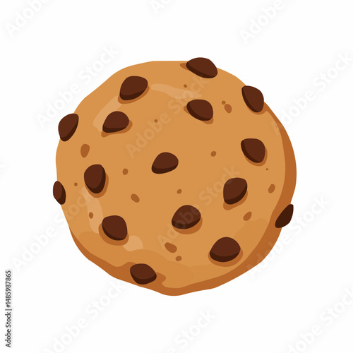 Yummy, partial chocolate chip cookie with a tan brown color on white