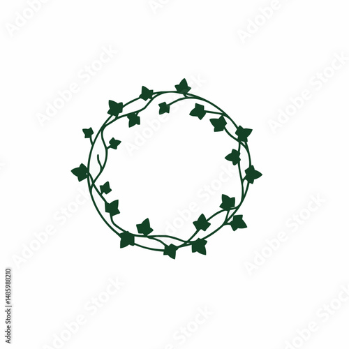 Ivy vine in an arch, graphic element, green vines with darker green leaves on white