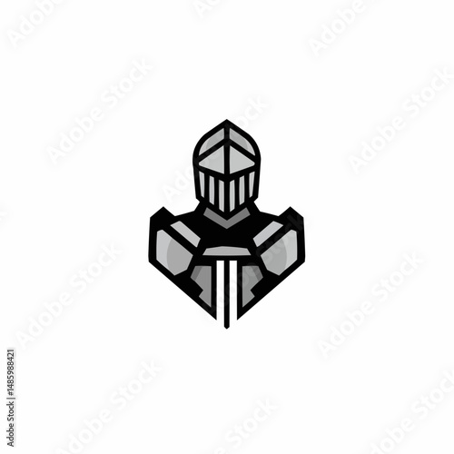 Cartoon knight with stylized armor and helmet in black, gray, and white color scheme
