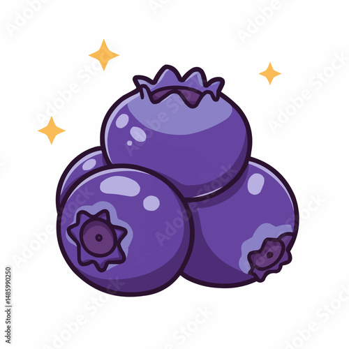 Cartoon blueberries with sparkly stars on a white background