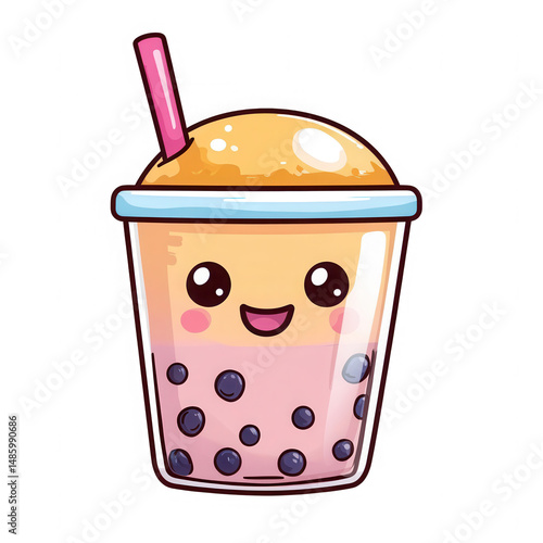 Wallpaper Mural Cartoon bubble tea cup with smiling face Torontodigital.ca