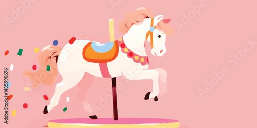 An illustration of a vintage carousel horse, radiating a sense of nostalgia and whimsy with a touch of childlike wonder.  It captures the essence of a childhood amusement park, a celebration of fun.