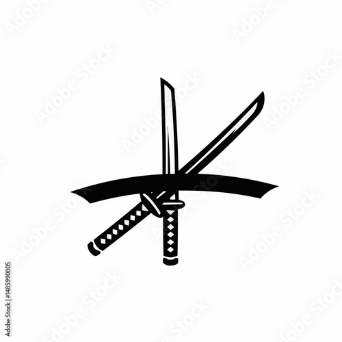 Crossed blades with minimalist black outline against a stark white background