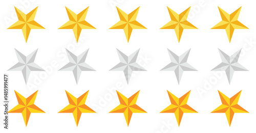 Five Star Rating and Customer Review Icons – Flat Vector Set for Feedback, Quality, and UX Design.