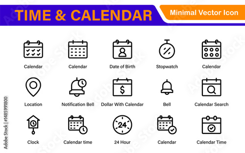 Time, clock and Calendar related line icon set. modern line icon illustration collection