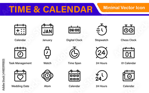 Time, clock and Calendar related line icon set. modern line icon illustration collection