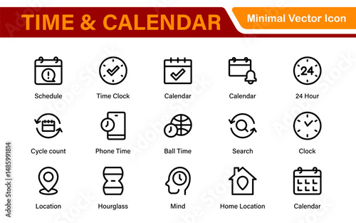 Time, clock and Calendar related line icon set. modern line icon illustration collection
