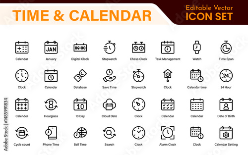 Time, clock and Calendar related line icon set. modern line icon illustration collection