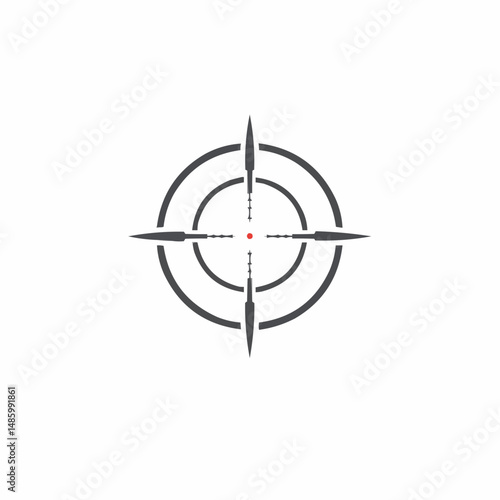 A dark grey and red target is centered on a white background, ready to aim