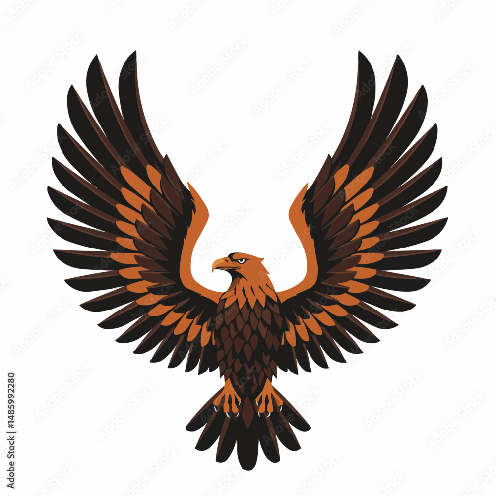 Fototapeta premium Stylized wings with brown and black feathers against a bright white backdrop
