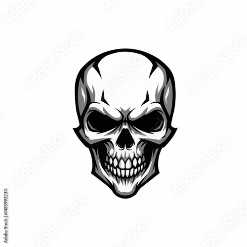 Stylized partial monochrome skull illustration on a plain white backdrop