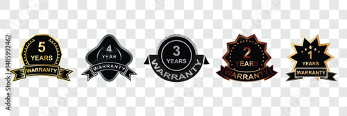 Warranty badge icon. Warranty golden and silver badge isolated on white background stock illustration