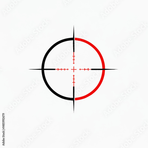 A black & red scope sight is on a plain, white background, half-circle shape