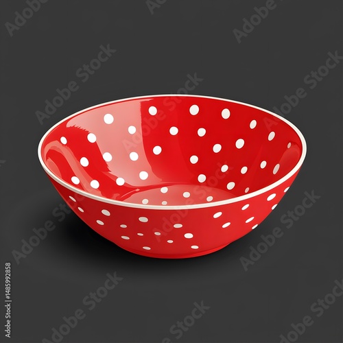 Kitchen Cookware Vector Illustration of Red Bowl with White Dots Design