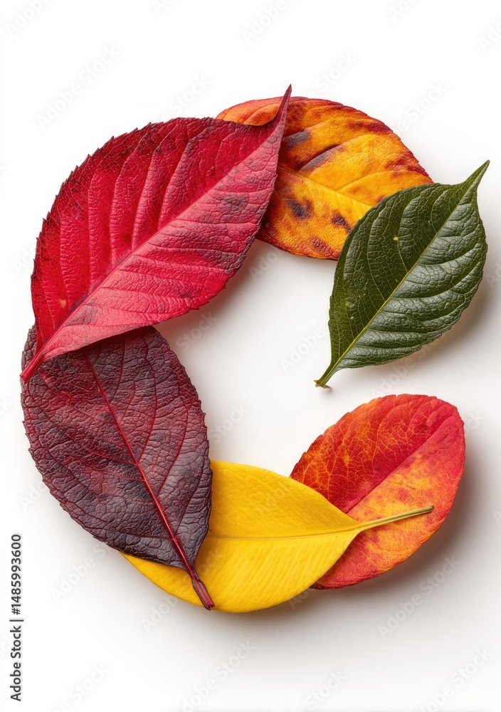 Obraz premium Autumnal Letter C formed by colorful leaves