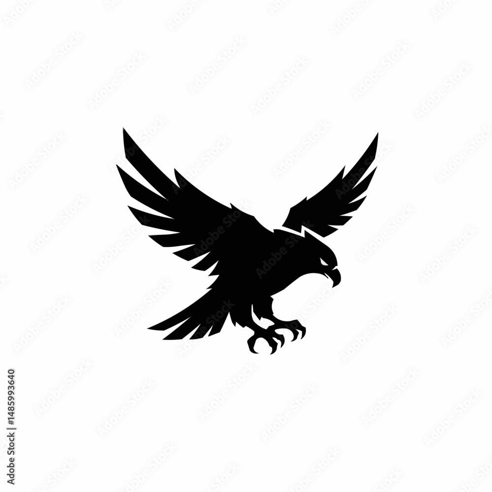 Fototapeta premium Dramatic black wings spread wide on a stark white canvas in lower right