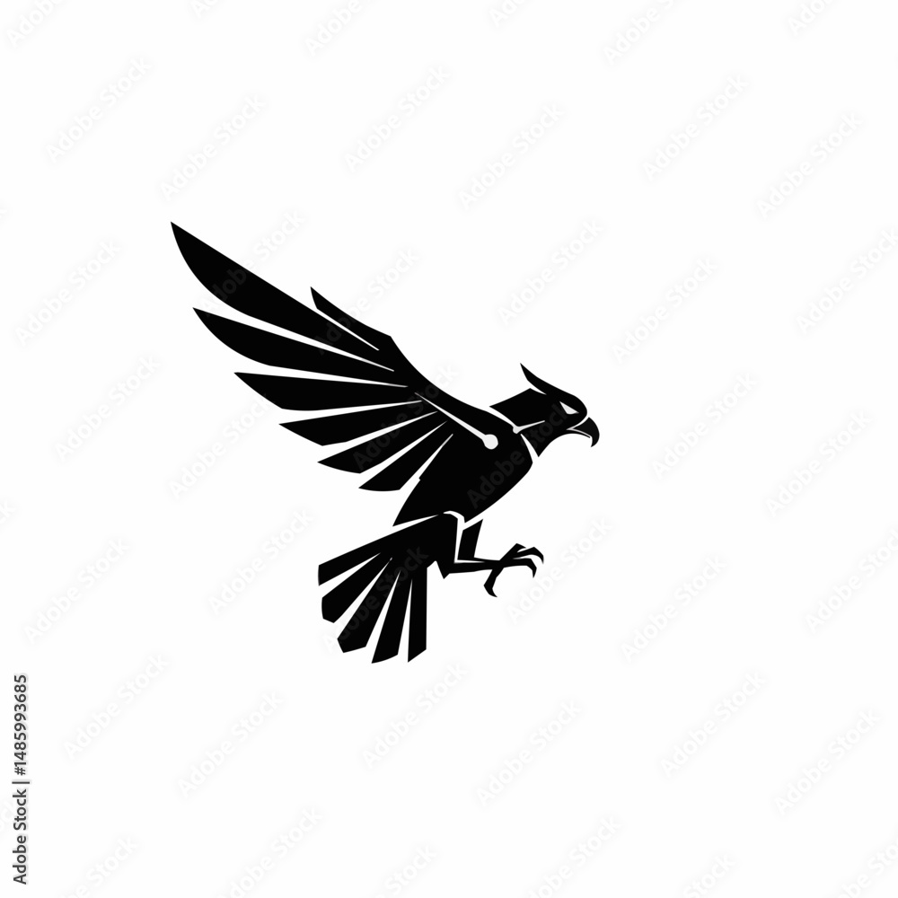 Fototapeta premium Illustration of an eagle in black color on a white background, wings spread and ready to fly