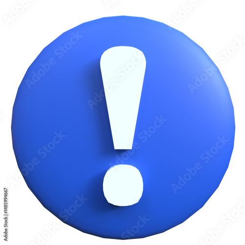 Blue circle 3d illustration with a white exclamation mark suitable for warning signs, alert messages, safety materials, or cautionary content design projects.
