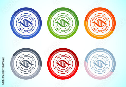 Non comedogenic icon design illustration, non comedogenic label sign,  6 color button design set