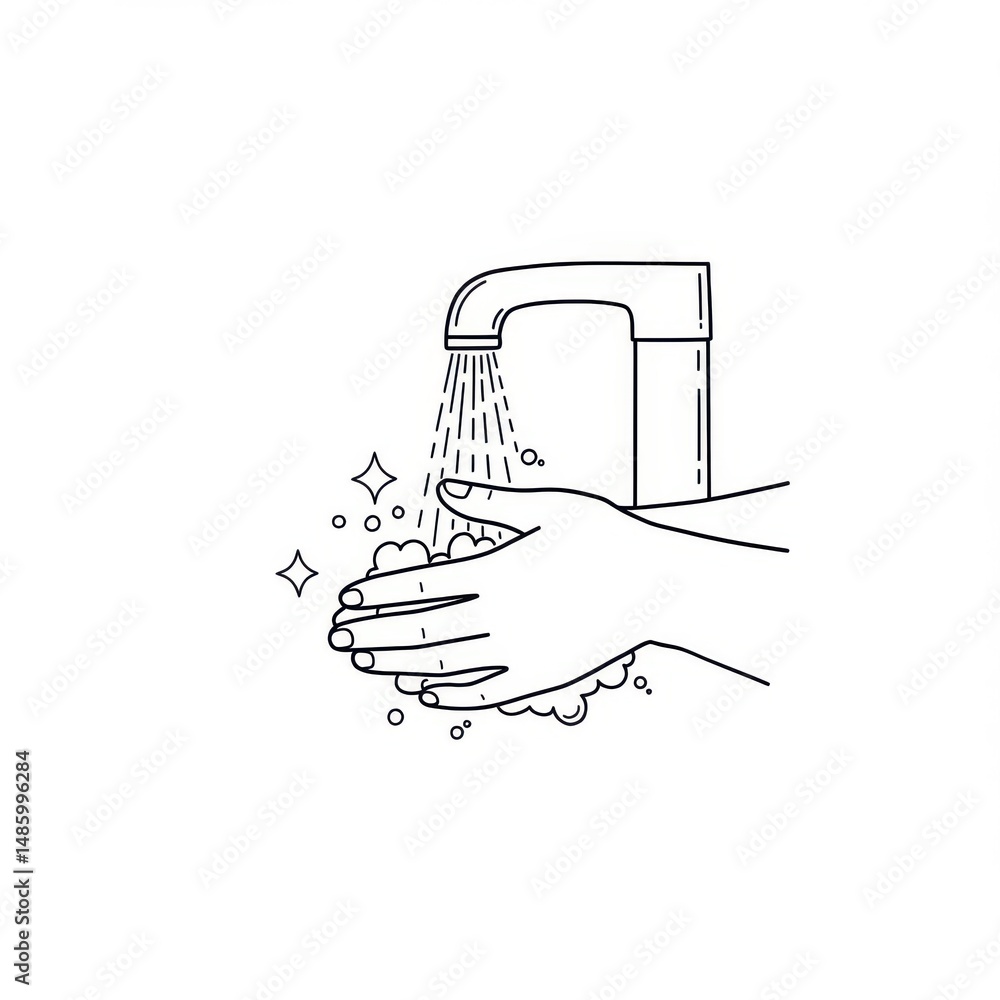 Fototapeta premium Hand washing with soap isolated on white background for hygiene promotion