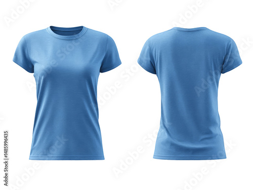 Blue Ladies T-Shirt Mockup Showing Front and Back on Transparent Background