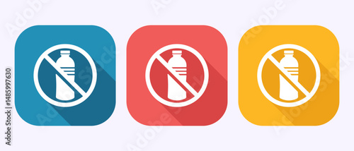 Plastic free icon design illustration, No plastic product sign symbol in shadow button design