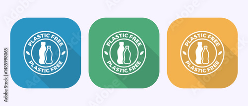 Plastic free icon design illustration, No plastic product sign symbol in shadow button design