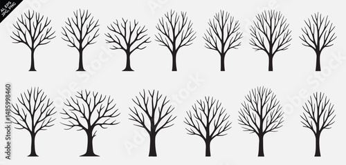 Tableau sur toile stylized black silhouettes of leafless trees with intricate branches on white ba