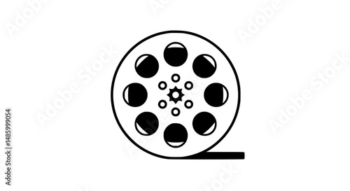 Old-fashioned movie reel icon black and white icon