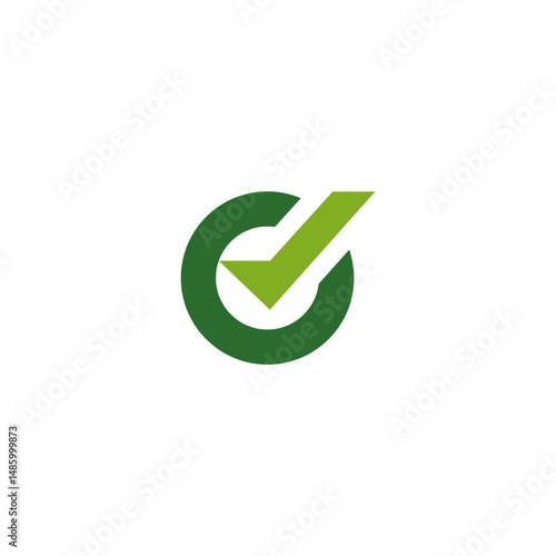 C letter check mark symbol. Certification or permission green colors