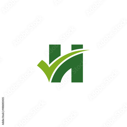 letter H check mark symbol. Certification or permission.