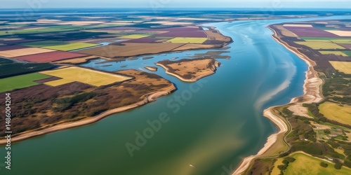 Wallpaper Mural High-angle shot of Western Yar estuary near Yarmouth, Isle of Wight, showing meandering river, coastline, and vegetation, overhead view, coastal scenery Torontodigital.ca